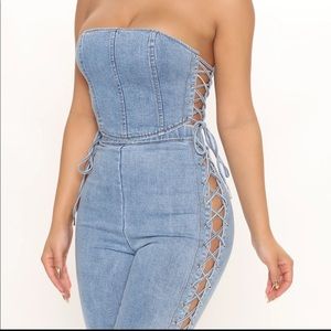 Tie Up Loose Ends Denim Pant Set - Light Wash